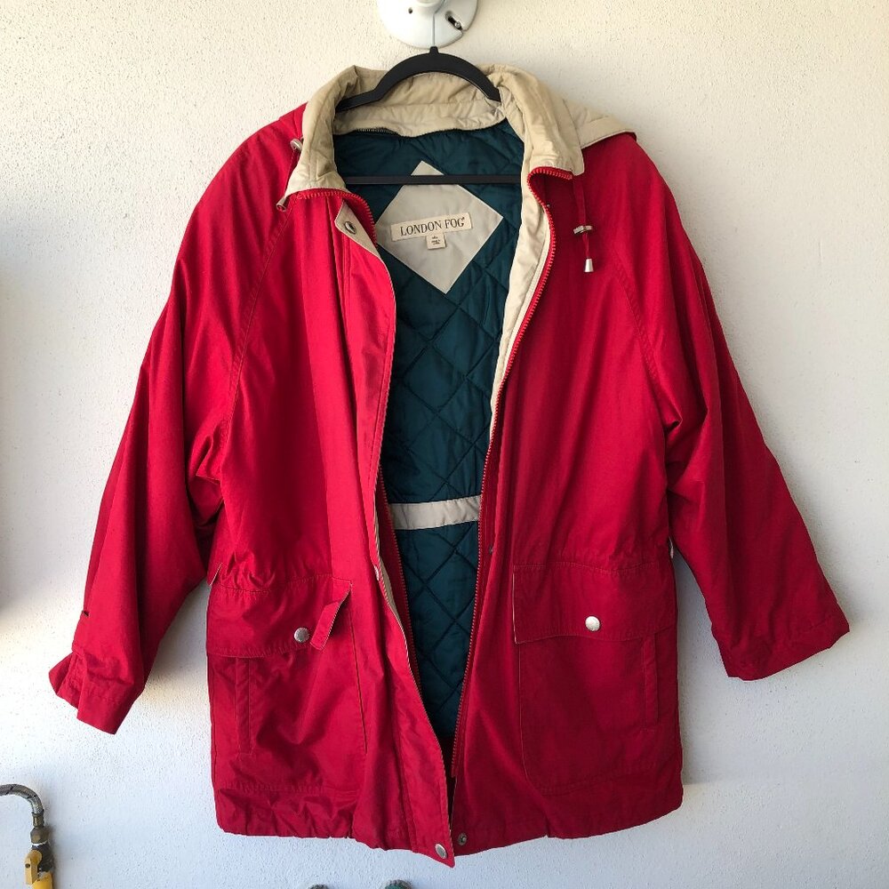 Women's Red London Fog Jacket Chore Coat with Removable Lining Size Large